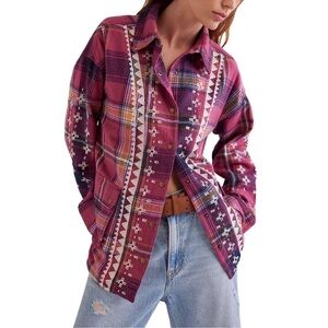 FREE PEOPLE NORDIC CHILL PLAID COTTON SHIRT JACKET TOP SIZE XS MSRP $198.00 NWT